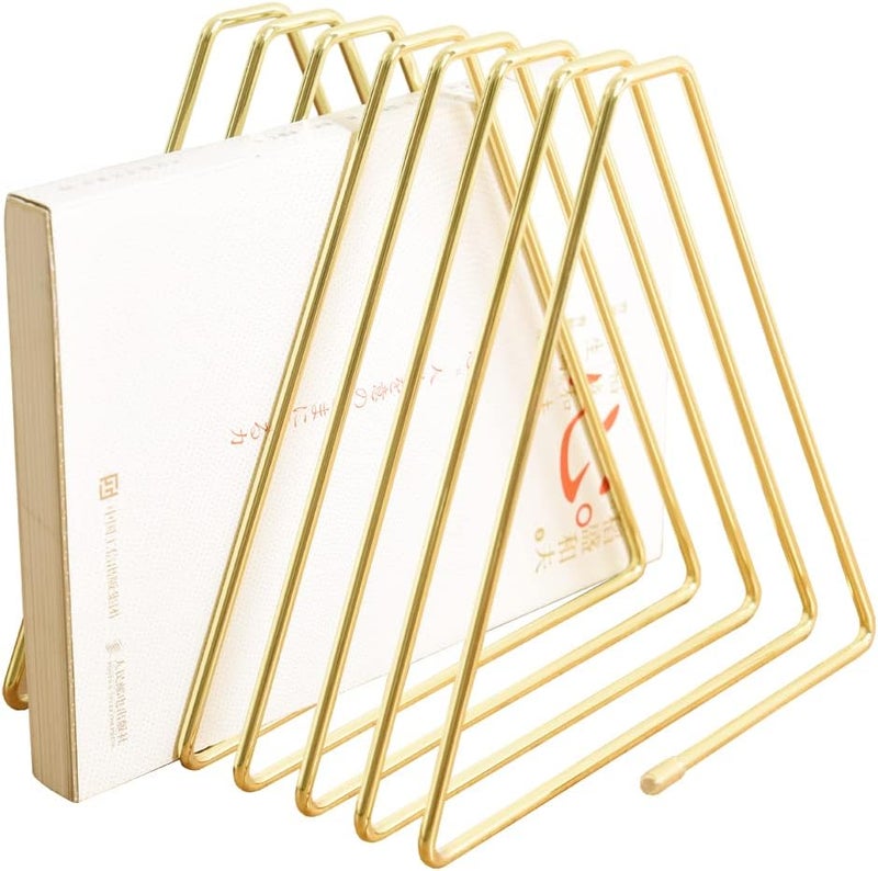JIARI Decorative Book Organizer Magazine Holder, Desktop File Sorter Organizer Bookshelf Bookends Book End, Adjustable Telescopic Bookend 7 Section (Gold) - Image 1